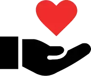 A hand with a floating heart black icon transparent