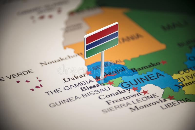 The Gambian Flag pinpointing The Gambia