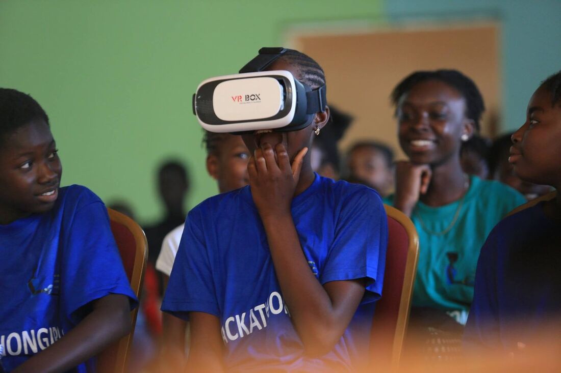 Girl wearing a VR headset
